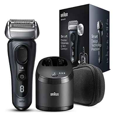 Braun Series 8 Afeitadora Eléctrica Hombre, Máquina Afeitar Barba, Recortadora de Precisión,Tecnología Sónica, Cabezal de 40° y 3en1, Centro de Limpieza 5en1, Recargable, Inalámbrica, 8463 CC, Negro