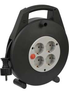 Brennenstuhl Vario-Line enrollacables doméstico con 4 enchufes (cable de 10m, protección de corte térmico, Made in Germany) negro/gris