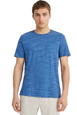 C&A Camiseta para hombre, cuello redondo, algodón, estampado, azul, L