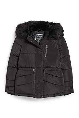 C&A Chaqueta acolchada para niños y niñas, corte regular, color liso, Negro , 134 cm