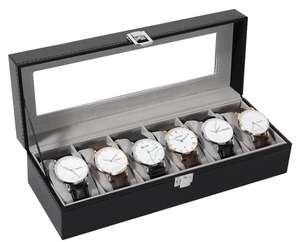 Caja de Relojes Estuche para Relojes y Joyeros con 6 Rejillas, Alfombrilla de Reloj Extraíble