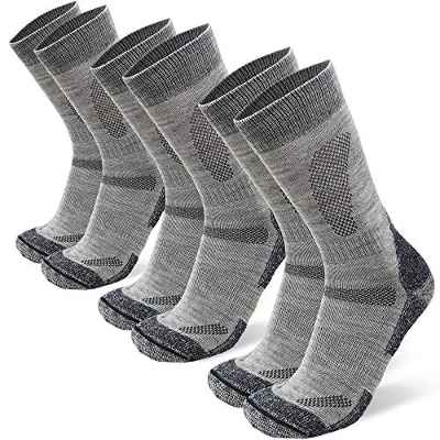Calcetines de Senderismo y Trekking de Lana Merina para Hombre, Mujer y Niños, Otoño e Invierno, Calcetines Térmicos de montaña, Pack de 3 (Gris Claro, EU 35-38)