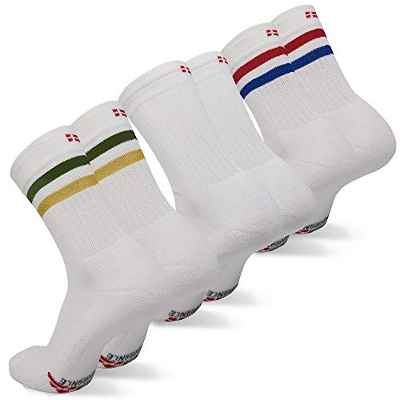 Calcetines de Tenis Performance Crew 3 Pares (Multicolor: 1 x Rayas Rojas/Azules, 1 x Blanco, 1 x Rayas Verdes/Amarillas, EU 35-38)