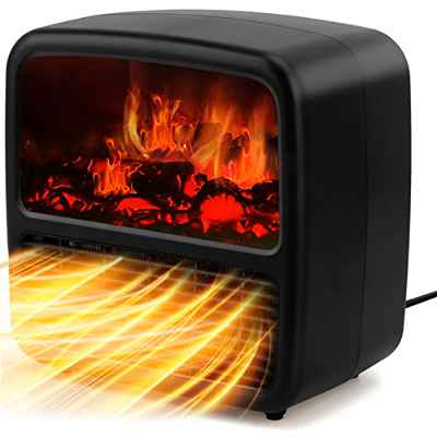 Calefactor Bajo Consumo Calefactor Baño Electrico 1000/1500W Mini Chimenea Portátil con Protección sobrecalentamiento y antivuelco, BEAUTYOVO Ventilador Calentador-Negro