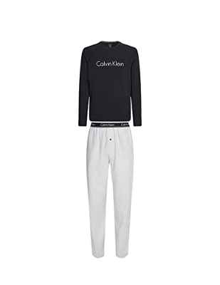 Calvin Klein Conjunto de pantalón L/S Juego de Pijama, Snow Heather W/Black Top, M para Hombre