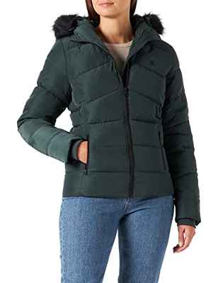 Calvin Klein Faux Fur MW Fitted Short Puffer Chaquetas de plumón, Verde (Algas oscuras), L para Mujer