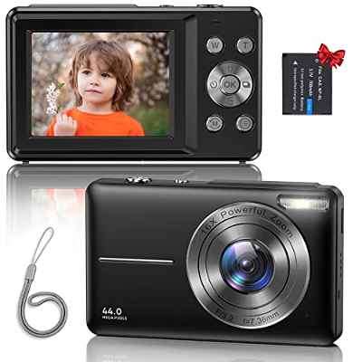 Cámara Digital Compacta, 44MP 1080P HD Cámara de Fotos 2,4 Pulgadas Recargable Cámara con Zoom 16X Camara Digitales Compacta para Principiantes, Niño, Adulto (Negro)