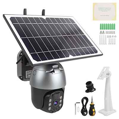 Cámara Vigilancia WiFi Exterior Solar, 4G LTE Cámara de Seguridad Inalámbrica para Interior Exterior, Visión Nocturna en Color 1080P, PIR Detección de Movimiento, Audio Bidireccional