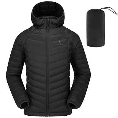 CAMEL CROWN Chaqueta de plumón con capucha para hombre, chaqueta de invierno, plegable, chaqueta de entretiempo, chaqueta acolchada, abrigo de plumón, chaqueta cálida, Negro , L