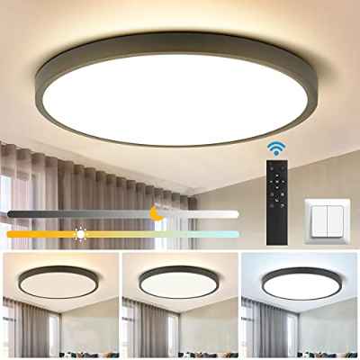CANMEIJIA Lamparas de Techo, 24W Plafon LED Techo Regulable con Control Remoto, 3000-6500K 2520LM Lampara Techo, Temporizador & Memoria, para Dormitorio Habitación Salon Cocina Baño (Ø30CM Blanco)