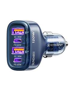 Cargador Coche USB,120W Multiple 4 Port 12V 24V PD QC Tipo C