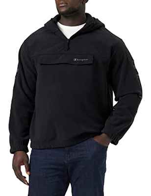 Champion Polar Half Zip Sudadera con Capucha, Negro, XL para Hombre