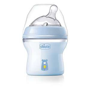 Chicco NaturalFeeling Biberón Anticólicos 0 Meses, 150 ml, con Tetina Inclinada de Silicona Suave y Doble Válvula Anti Cólicos, Azul