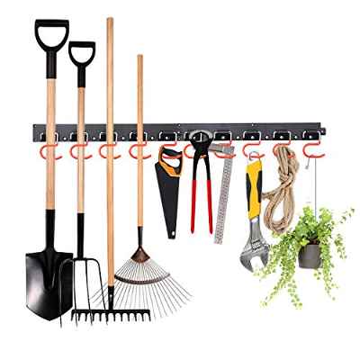 Colgador de Herramientas Jardin, MOHOO 64 inch Organizador Garaje Colgador Herramientas Pared Jardín Soporte Pared para Herramientas con 4 Rieles 16 Ganchos Sistema de Almacenamiento Estanteria Pared
