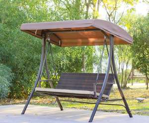 Columpio de Hollywood con 3 Asientos, Balancín de Jardín de 3 Plazas con Protección Solar con Cojín (Columpio)