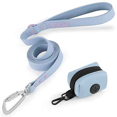Correa Impermeable para Perros Wolfone con dispensador de Bolsas para excrementos de Perros, mosquetón de Seguridad con Bloqueo automático, Correa para Perros, Mango Suave, Cuidado fácil