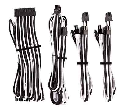 Corsair - Kit de Inicio (Cables para alimentadores protegidos de Forma Individual con Revestimiento Type 4 Gen 4 Corsair Premium), Blanco/Negro