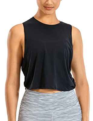 CRZ YOGA Mujer Crop Top Camiseta Sin Mangas de Fitness Ropa Deportiva Cuello Redondo Negro 38