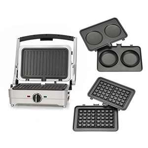 CUISINART, CUISINART Grill 3 en 1: Parrilla eléctrica, Gofrera y Placas para Tortillas, Sandwichera con Placas intercambiables antiadhentes,