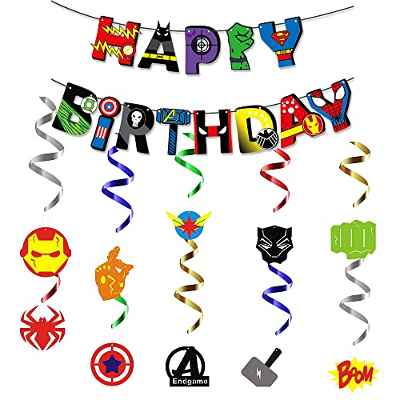 Decoracion Cumpleaños Superheroes de Superhéroe Pancarta de Feliz Cumpleaños de Superhéroe Decoraciones de Remolinos Colgantes de Superhéroe de Fiesta para Niños