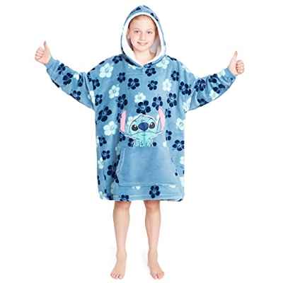 Disney Sudadera Oversize Sudadera Manta para Niños Mickey Minnie Stitch(Azul Tropical)