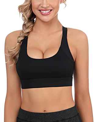 Doaraha Sujetador Deportivo Mujer Alto Pmpacto Push up Sujetadores Deportivos para Mujer sin Aros con Relleno Sujetador de Deporte Mujer sin Costuras para Yoga/Fitness/Ejercicio/Casual-Negro-M