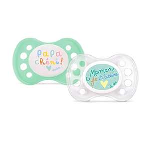 DODIE Set de 2 Chupetes Anatómicos - 0-6 Meses - Libres de BPA, Resistentes - Queridos Mamá y Papá - al azar con o sin anillo