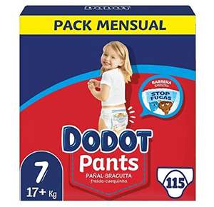 Dodot Pañales Bebé Pants Talla 7 (+17 kg), 115 Pañales, Pañal-Braguita con Ajuste 360° Anti-Fugas + 20% dto en toallitas adquiriendo Pañales