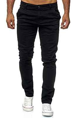 Elara Pantalón Chino Hombre Regular Slim Fit Elástico Chunkyrayan Negro MEL009-Schwarz-33/34