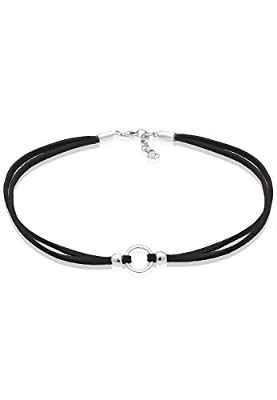 Elli Collares Círculo de gargantilla de tendencia femenina con gamuza negra en plata esterlina 925