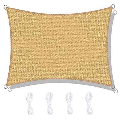 Emooqi Toldo Vela De Sombra, Vela De Sombra Rectangular HDPE 3x4M, Toldo Rectangular/Toldo Vela Parasol Protección Rayos UV y Transpirable Toldo Resistente para Patio, Exteriores, Jardín -Color Arena