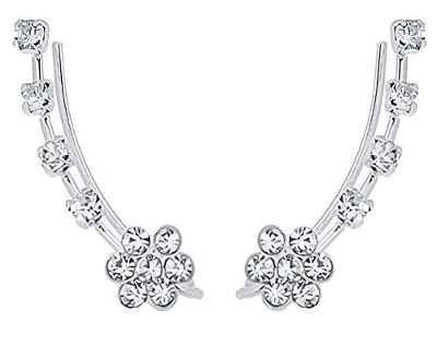 ENTREPLATA Pendientes Trepadores Ear Climber Plata de Ley 925 Brillantes Circonitas Flor