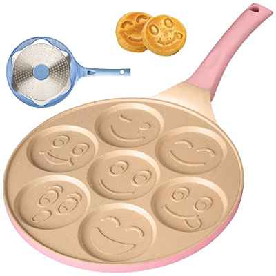 Erreke Sartén para Tortitas, Molde Tortitas, Todo Tipo de Cocinas e Inducción, Antiadherente, Diseño Caritas, Mango Tacto Suave, Infantil y Divertido, Tamaño 26 cm, color Rosa