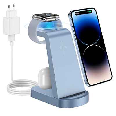 Estación de Carga inalámbrica, CKCN Cargador inalámbrico 3 en 1 Compatible con i Phone 14/13/12/11/XR/XS/8 Serie, Cargador Inductiva Wireless para Apple Watch 8/7/SE/6/5/4/3, Air Pods 3/2/Pro