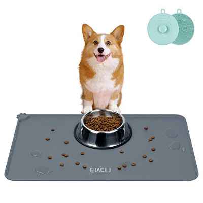 ETACCU Alfombrilla de alimentación para Mascotas, Alfombrilla para Comida para Perros, Alfombrilla Antideslizante para Gatos, Mantel Individual para Mascotas Impermeable (Pata de Perro Silicona 47cm)