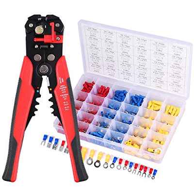 EYPINS Alicates Pelacables Alicate Terminales 3 en 1, Pelacables Profesional Multifuncional con 500PCS Terminales Electricos AWG 24-10 (0.2~6.0 mm²) Herramienta para Pelar/Cortar/Engarzar