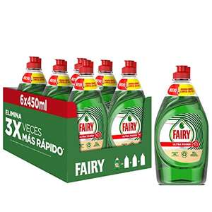 Fairy Ultra Poder Original Líquido Lavavajillas 6x450ML Fórmula Efectiva Que Deja Los Platos Relucientes, Poder Antigrasa