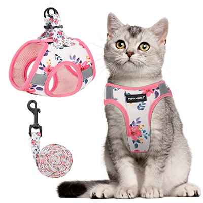 FAYOGOO Arnes Gato Ajustable, Arnes Gato Antiescape y Caminar, Chaleco Suave y Transpirable Correa Arnes Gato Pequeño, Correa para Arnes Gato Mediano y Fácil de Controlar con Tiras Reflectantes