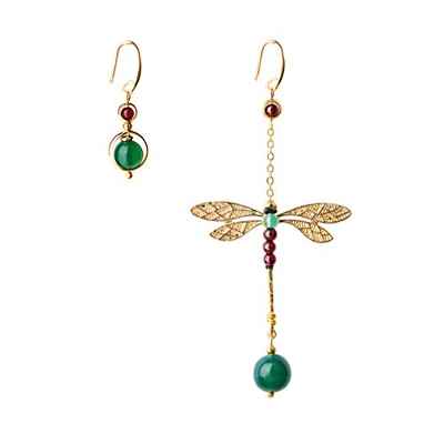 FENICAL pendientes de moda pendientes de libélula de ágata creativa pendientes asimétricos de gota 1 par