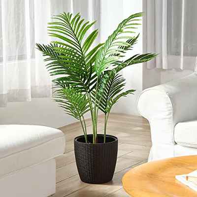 Fopamtri Artificial Areca Palm Plant 110cm Fake Palm 10 Plantas Decorativas Modernas para Interiores y Exteriores en macetas Oficina en casa Regalo de inauguración de la casa