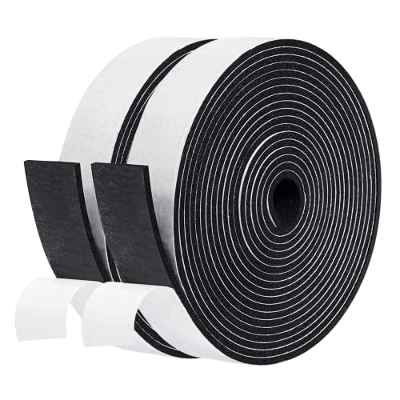 fowong Burlete Tira Cinta Espuma Multiuso 25mm(W) X 3mm(T), Junta Espuma Aislante Acústico, para Grieta Antigolpe Resistente Buffer de mueble, armario, aire acondicionado, 5m Largo X 2PCs, Negro