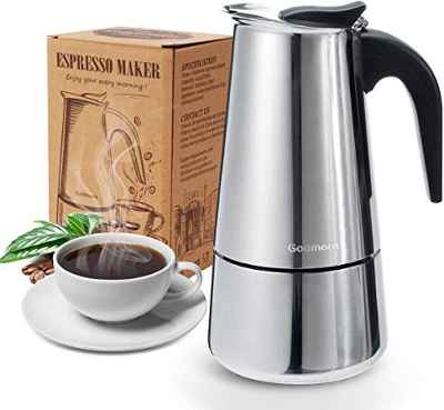 Godmorn Cafetera Italiana,Cafetera espressos en Acero inoxidable430,4 Tazas(200ml),Conveniente para la Cocina de inducción,Cafetera Moka Clásica,Plata, Uso Doméstico y en la Oficina