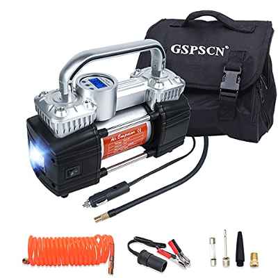 GSPSCN Compresor Aire de Doble Cilindro Portátil,Bomba Eléctrico Digital 12V 1,Inflador Ruedas Coche de neumáticos Resistente 150PSI con 3.5M Cable para Auto, Camioneta, SUV, RV, Baloncesto, fútbol