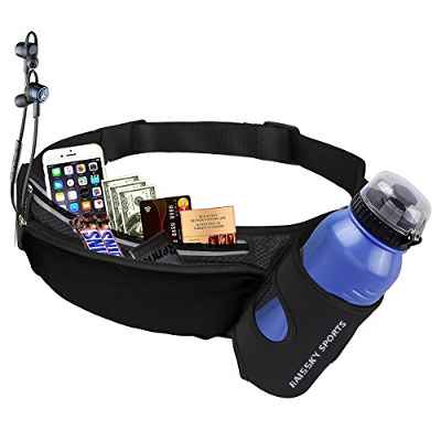Guzack Cinturón Running, Riñonera Running Belt Deportivo con Botella Agua Bolsa impermeable, Alta Ccapacidad Conveniente para iPhone 8/7/8 plus/7 plus, Para Deportes Al Aire Libre Fitness Senderismo, Ciclismo, Jogging, Caminar (Negro)