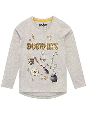 HARRY POTTER Camiseta de Manga Larga para niñas Hogwarts Gris 7-8 Años
