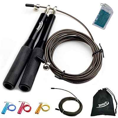 InnoTi Comba de Crossfit para Hombre y Mujer - Cuerda de Saltar de Alta Velocidad para Boxeo y Fitness - Comba de Alumino Ligera Saltos Dobles - Ajustable y con Cable Extra de Repuesto (Roja)