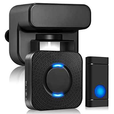 Introducción de movimiento exterior con kit de alarma de timbre de puerta, sistema de alarma de seguridad inalámbrico con 58 campanas, 5 niveles de volumen, flash LED, apto para casa, puerta, piscina