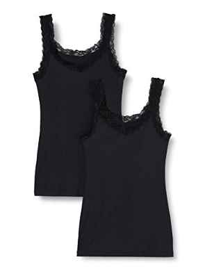 Iris & Lilly Camiseta de Tirantes en Modal y Algodón Mujer, Pack de 2, Negro, 44