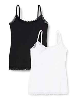 Iris & Lilly Camisola de Algodón Mujer, Pack de 2, Negro/Blanco, 40