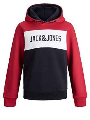 Jack & Jones JJELOGO Blocking Sweat Hood JR Pullover, Tango Red, 176 para Hombre